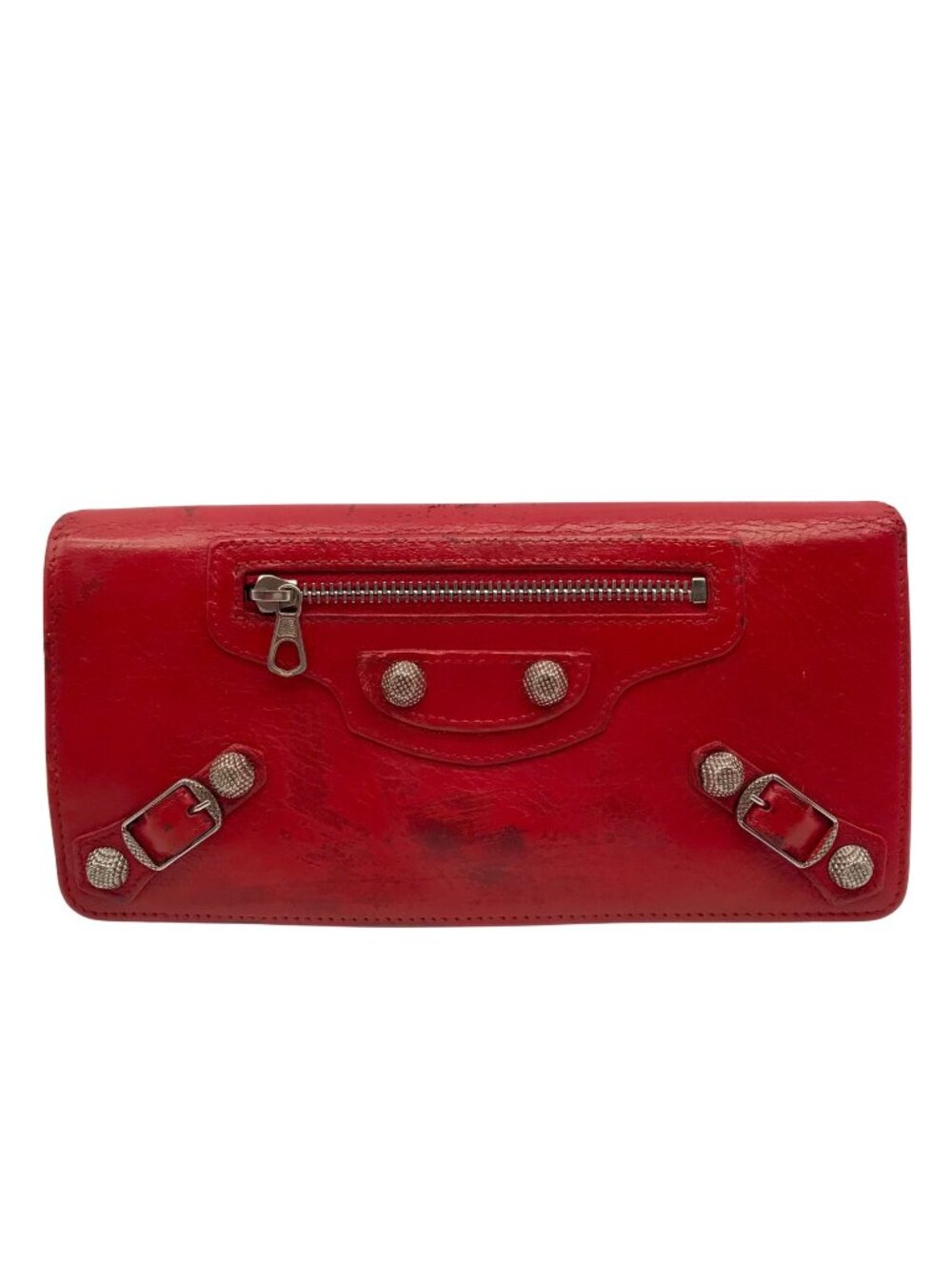 Balenciaga Red Leather City Flap Continental Wallet